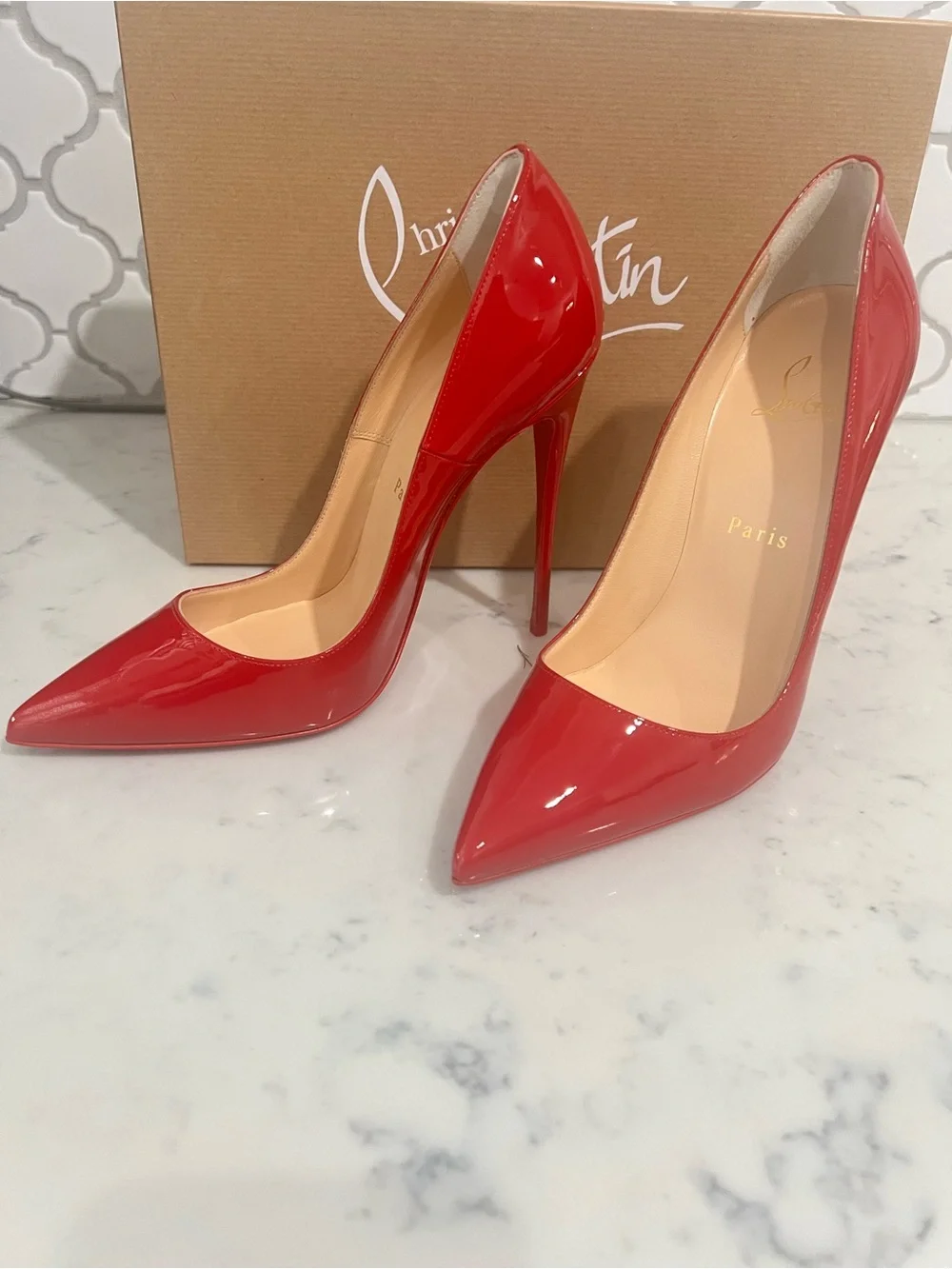 Christian Louboutin Red Patent Pointed-Toe Stiletto Pumps